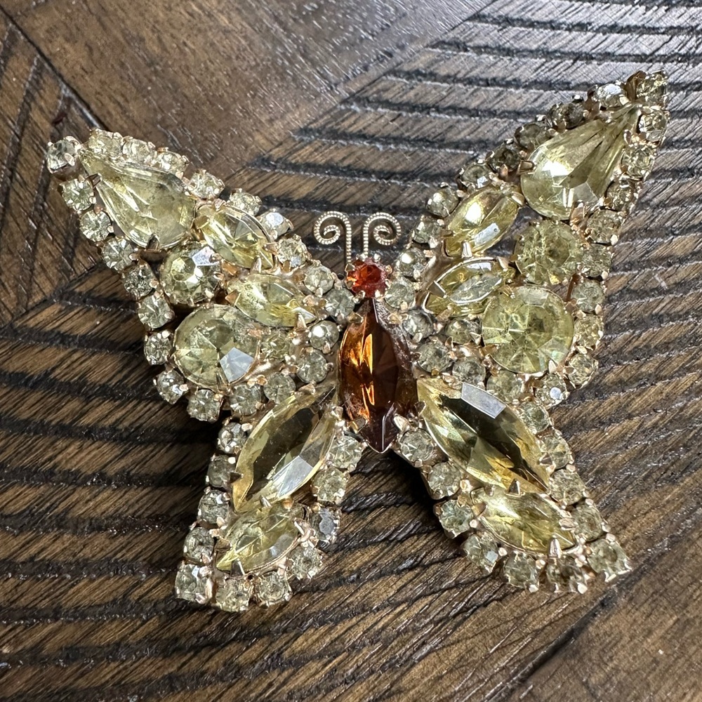 Vintage Crystal Butterfly Brooch